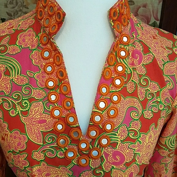Liza Bryd orange floral boho tunic sz med - Picture 3 of 5